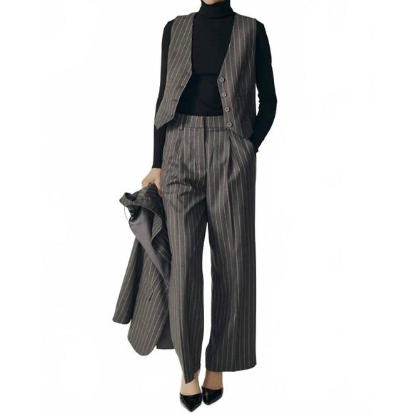 NEW DELUC galium straight leg pants in grey melange